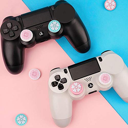 whelsara Sakuras Flower Thumb Grip Caps, 4PCS Silicona Sweet Flowers Cover Joystick Stick Controladores Tapa de botón para Nintendo Switch NS Joy con/Switch Lite Controller