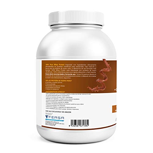 Whey Protein con Colágeno y Magnesio | 43Gr. de Proteína Pura por toma 0% Azúcares | Aumenta el crecimiento muscular y tonifica los músculos | Protege y lubrica Articulaciones | 1000g Chocolate