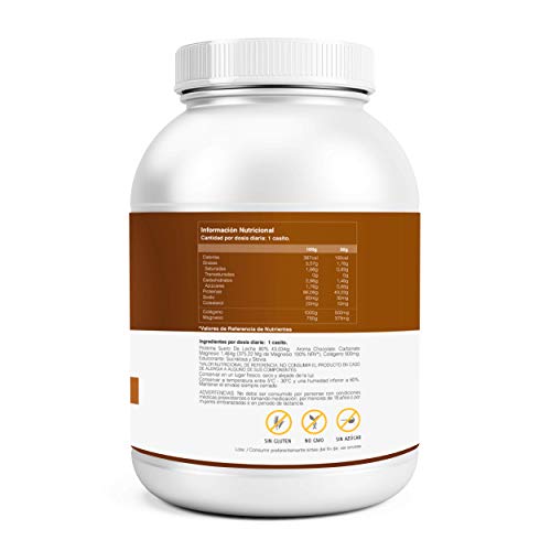 Whey Protein con Colágeno y Magnesio | 43Gr. de Proteína Pura por toma 0% Azúcares | Aumenta el crecimiento muscular y tonifica los músculos | Protege y lubrica Articulaciones | 1000g Chocolate