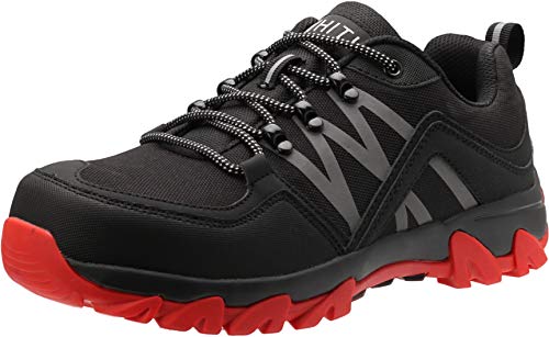 WHITIN Zapatos de Seguridad Hombres Zapatillas de Trabajo con Punta de Acero Ultra Liviano Reflectivo Anti-Deslizante Transpirable Zapatos de Industriay Construcción Negro Rojo 41 EU