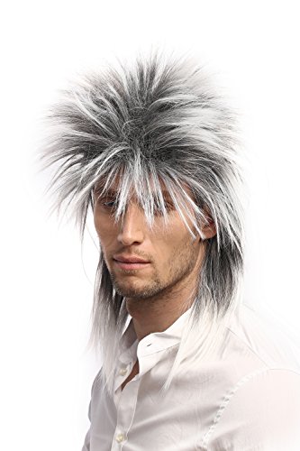 WIG ME UP- 90891-ZA60TZA1 Peluca Mujer Hombre 80 Carnaval Wave Punk Popstar, Mezcla de Gris y Blanco y Negro, cardar Algo