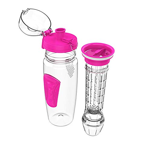 willceal Infusor de Frutas Botella de Agua de 32 oz,Durable con Bola de Gel de Hielo Desmontable, Grande - Tritan Libre de BPA, Tapa abatible, diseño a Prueba de Fugas - Deportes, Camping (Rosado)