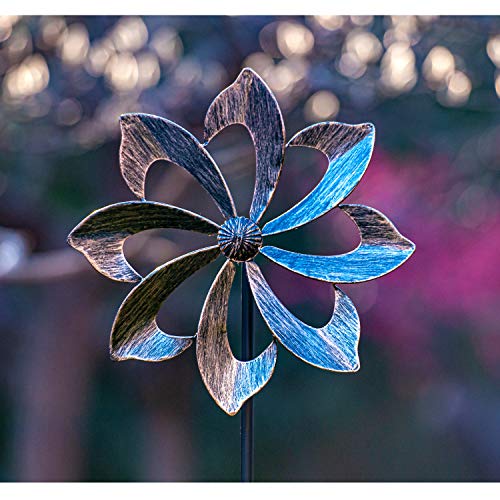 Wind Spinner Dahlia 155 cm (61 Pulgadas) Una Sola Hoja Spinner cinético de Viento fácil de Girar para Exterior - Construcción de estaca de Escultura de Metal Vertical para jardín y Patio al Aire