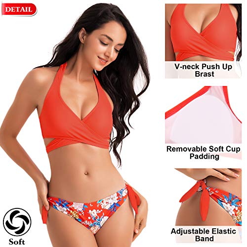 WIN.MAX Bikinis Mujer 2019,Bikinis Mujer 2019 Brasileños,Bikini Push Up con Relleno,Bañadores de Mujer,Playa de Verano Bañador,Bikini Talla Grande,Ideal para Nadar,Vacaciones(Rojo, EU32)