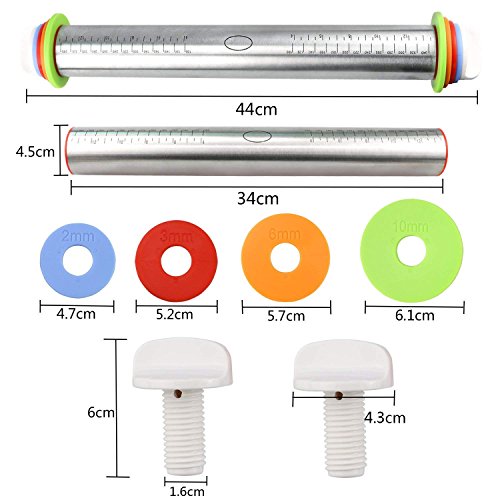 WisFox Ajustable Antiadherente Fondant Rolling Pins con Discos Ajustables y Marcado de Medición + Silicona para Hornear Rolling Mat para Pastelería Rolling Baking Dough Pizza Pastel Cookies