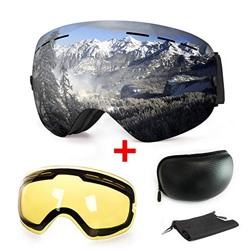 WLZP Gafas de esquí antiniebla con protección UV para Snowboard, esquí, Skating y Otros Deportes de Nieve, con Lentes esféricas Intercambiables Dobles, para Hombres, Mujeres y jóvenes