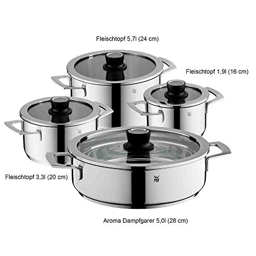 WMF 778046380 Vario Cuisine-Batería de Cocina de 4 Piezas con termómetro Integrado, Acero Inoxidable, 1.9 litros, Cromargan