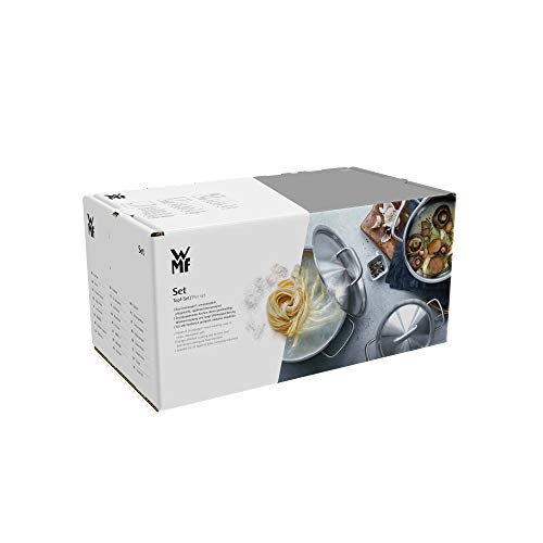 WMF Profi Plus - Batería de cocina de 4 piezas de acero inoxidable (cacerola de Ø 20 cm y 2.8 L, 2 ollas bajas de Ø 16 cm y 2.0 L y Ø 24 cm y 6.0 L, cazo de Ø 16 cm y 1.4 L)