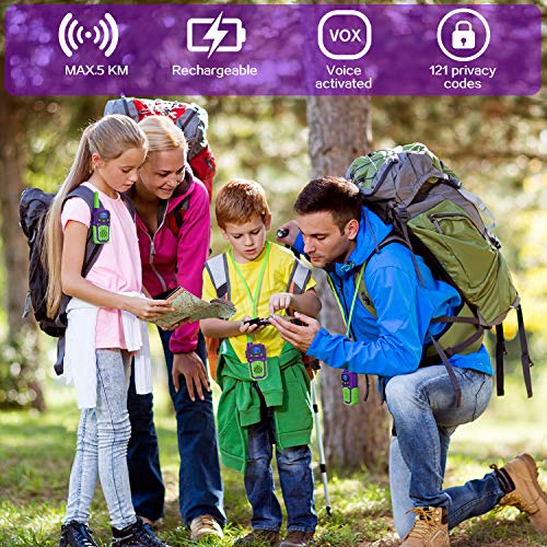 woktok Walkie Talkies Niños Recargables 8 Canales Función VOX de hasta 3 km en Area Abierta con Pantalla LCD Retroiluminada Ideal para Actividades de Aventura al Aire Libre Jugar Camping