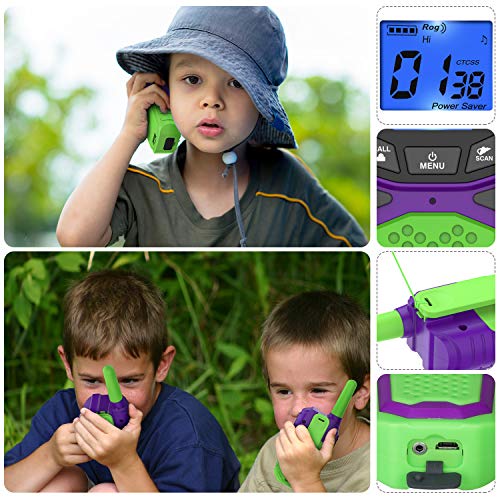 woktok Walkie Talkies Niños Recargables 8 Canales Función VOX de hasta 3 km en Area Abierta con Pantalla LCD Retroiluminada Ideal para Actividades de Aventura al Aire Libre Jugar Camping