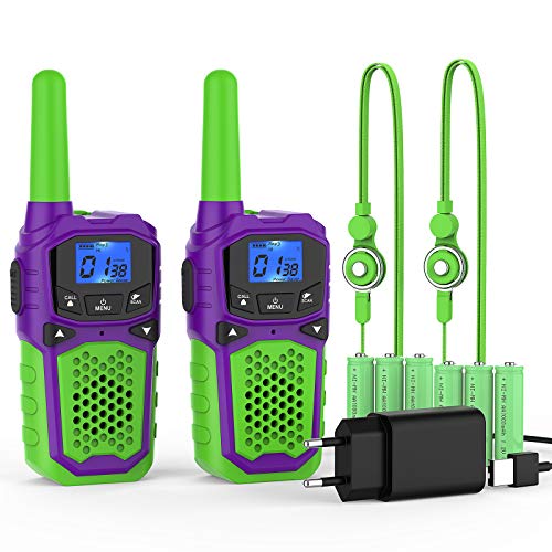 woktok Walkie Talkies Niños Recargables 8 Canales Función VOX de hasta 3 km en Area Abierta con Pantalla LCD Retroiluminada Ideal para Actividades de Aventura al Aire Libre Jugar Camping