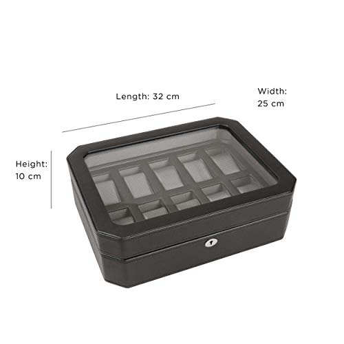 Wolf Designs 4584029 Windsor - Caja de almacenamiento para relojes (con tapa, 10 unidades), color negro