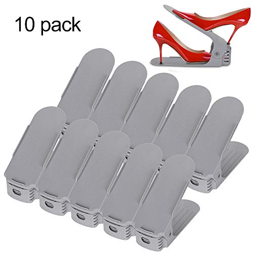 wolketon 10pcs Organizadores de Zapatos Ajustables, Durable Gris Soportes de Calzado con Ranuras Ahorro de Espacio para Tacones Altos Zapatos Planos