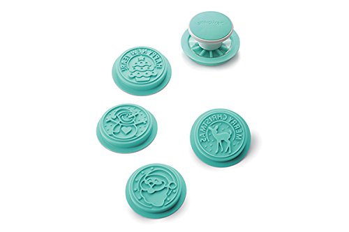 Wonder Stamp, Set de 4 Discos de Silicona con Tema Navidad + 1 cortapasta, Color Verde Tiffany