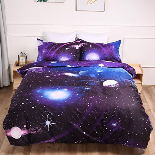 WONGS BEDDING uego de Funda de Edredón con Fundas de Almohada para Adultos y Adolescentes Tamaño Grante Diseño de Galaxia 140x200cm