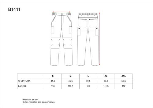 Work Team Pantalón Combinado Rodilleras y culera a Contraste. Hombre Verde Kaki+Negro S