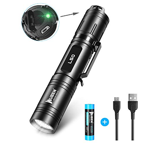 WUBEN L50 Linterna LED Alta Potencia, Recargable 1200 LM Super Brillante Antorcha Táctica Militar Pequeña Linterna de Mano, Resistente al agua IPX8, 5 Modos, Con batería, para Ciclismo Camping