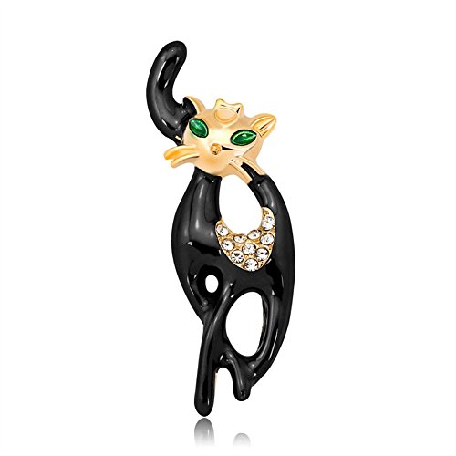 XHH MoGist Diamante de imitación de Ojos Verde Esmeralda Halloween Black Panther Kitty Cat Kitten Broche Pin para Mujer Insignia de joyería para Mujer (decoración de Fiesta navideña)