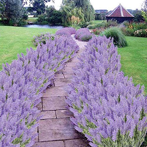 XHXSTORE 4pcs Falsa Flores de Lavanda Artificiales Decoracion Flores de Plastico Arbusto Artificiales con Verde Hoja Flores Artificiales para Exterior Interior Jarrones Maceta Mesa Boda Jardinera