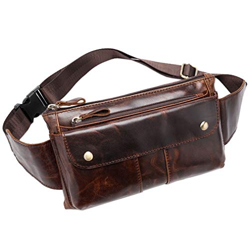 Xieben Vintage Fanny Pack De Cuero para Los Hombres Bolso De La Cadera Bolso De La Cadera Teléfono Bum Cinturón Messenger Hombro Sling Bolsas De Pecho Brown