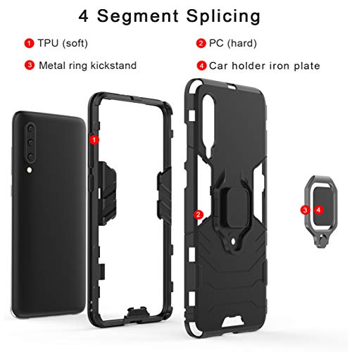 XIFAN Funda para Xiaomi Mi 9 [Robusto] Anillo Metálico Soporte [Funciona con El Montaje De Coche Magnético] Case Carcasa, Negro + 2 Piezas Protector de Pantalla