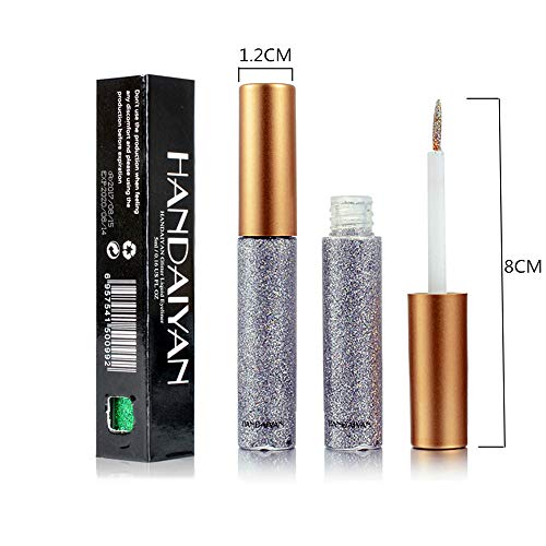 Xiton 1PC Glitter Delineador líquido metálico del brillo del reflejo del sombreador de ojos de larga duración delineador de ojos a prueba de agua altamente líquidas Delineador (3# Plata)