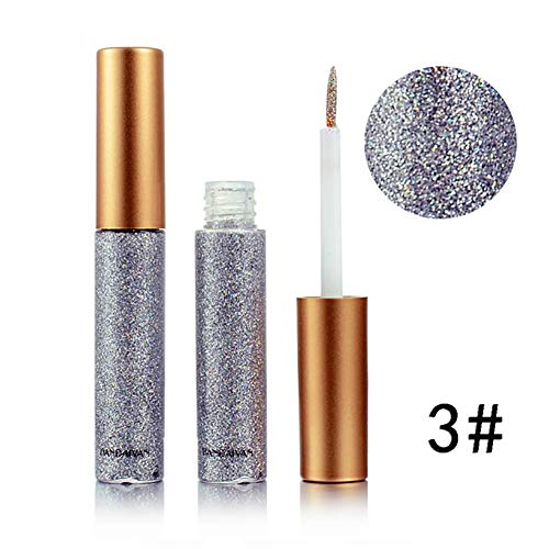 Xiton 1PC Glitter Delineador líquido metálico del brillo del reflejo del sombreador de ojos de larga duración delineador de ojos a prueba de agua altamente líquidas Delineador (3# Plata)