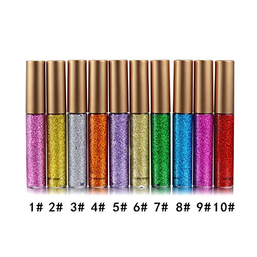 Xiton 1PC Glitter Delineador líquido metálico del brillo del reflejo del sombreador de ojos de larga duración delineador de ojos a prueba de agua altamente líquidas Delineador (3# Plata)