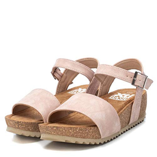 XTI - Sandalia de Cuña para Mujer - Sandalia con Cierre de Hebilla - Tacón 4 cm - Color Nude - Talla 38