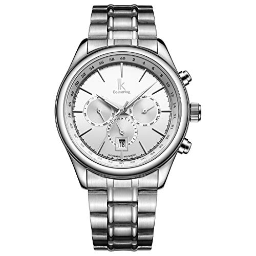 Xyamzhnn Reloj de vestir de los hombres, for hombre reloj de pulsera, relojes de plata for hombre, for hombre del reloj grande, clavado escala y multi-funcionales Trine diales y Mes, Gabardina Deporte