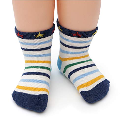 Yafane 12 Pares de Calcetines Antideslizantes para Niños Pequeños Algodón Lindo con Puños Calcetines Antideslizantes para Bebés (Color B, 1-3 años)