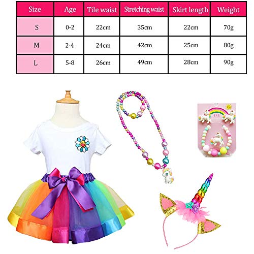 Yansion Faldas Tutu Tul para Niñas,Arco Iris Tul Capas de Faldas Ballet Danza Faldas Tutu Vestido Ropa para Niñas Regalo De Cumpleaños (con Diadema de Unicornio) (M)