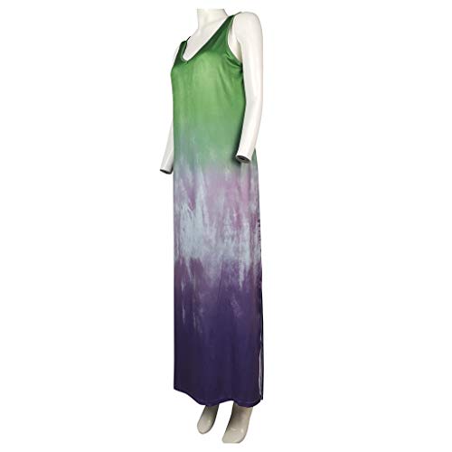 Yesmile Mujeres Vestidos Tie-Dye Casual con Bolsillos Dividido sin Mangas Cuello en V Degradado Faldas Largas para Damas