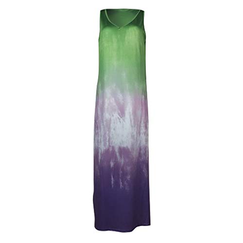 Yesmile Mujeres Vestidos Tie-Dye Casual con Bolsillos Dividido sin Mangas Cuello en V Degradado Faldas Largas para Damas