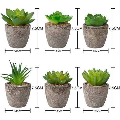 YHmall 6 Pcs Plantas Artificiales Suculentes con Macetas Decoración de Interior y Exterior para Casa, Habitación, Cocina, Jardín, Patio