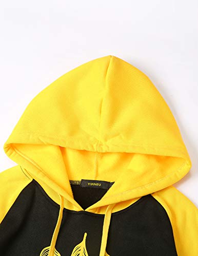 YIPIN Sudaderas Mujer con Capucha Anchas Original Manga Larga Invierno Hoodie con Bolsillos Estampado de Plumas Suelto Abrigo,Amarillo,S