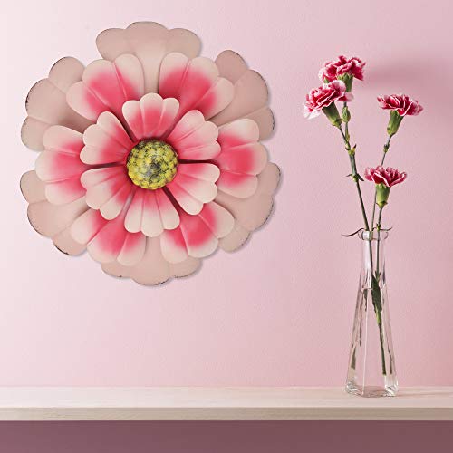 YiYa 33CM Decoración de Pared de Flores de Metal Múltiples Capas Arte de Pared de Flores Decoraciones de Arte de Pared Colgante para balcón Patio Porche Dormitorio Sala de Estar Jardín (Rosado)