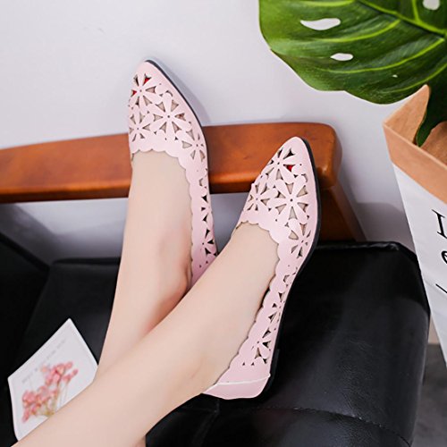 YJYda - Zapatos de tacón plano para mujer con forma de flor hueca, 39, Rosado