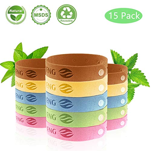 Yolistar Pulsera Repelente de Mosquitos, 15 pcs Pulseras Antimosquitos, Brazalete para Deportes y Actividades al Aire Libre y Viajes, Materias Naturales, Ajustables para los Niños y Adultos