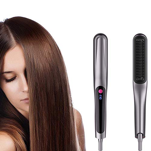 YOSAN Cepillo Moldeador 2 en 1 Rizador de Pelo rizador eléctrico Doble Voltaje Cerámica Turmalina Anti-Scald Instant Heat Pinza para rizar Pelo Corto y Largo con,for All Hair Types