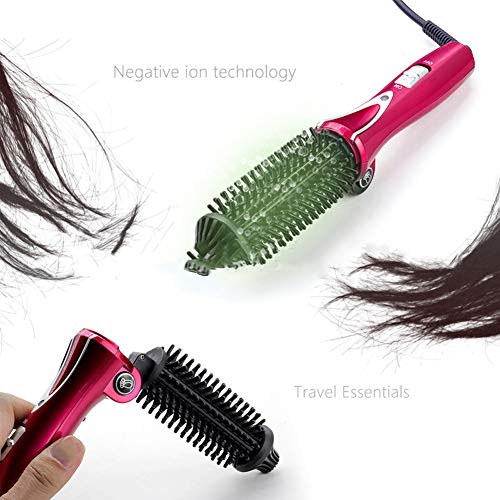 YOSAN Cepillo Moldeador Plegable Rizador 2 en 1 Doble Voltaje Cerámica Turmalina Anti-Scald Instant Heat Pinza para rizar Pelo Corto y Largo con,for All Hair Types