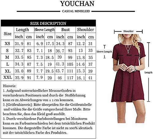 YOUCHAN Vestidos Mujer de Camiseta Suelto Casual Cuello Redondo Ocasional Sólida Mini Vestido_Azul Oscuro_XL