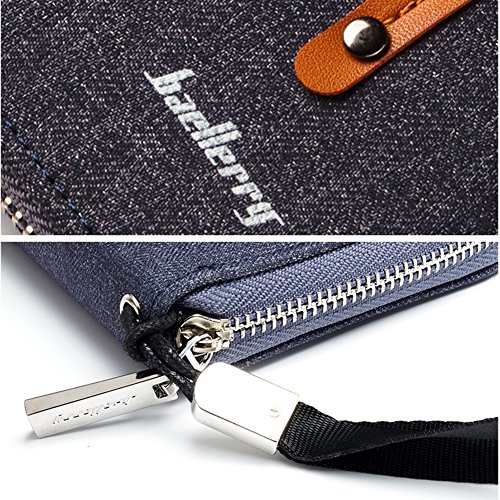 Young & Ming Monedero Moda Lonas Cartera de Embrague Hombre Piel Casual Largo Billetera Grande Cartera De Men con cremallera y gran Capacidad y estilo lujoso（Azul）