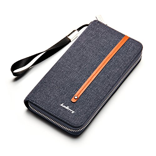 Young & Ming Monedero Moda Lonas Cartera de Embrague Hombre Piel Casual Largo Billetera Grande Cartera De Men con cremallera y gran Capacidad y estilo lujoso（Azul）