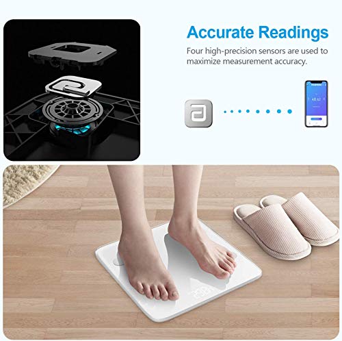 YOUNGDO Báscula Grasa Corporal 30*30, Báscula de Baño Bluetooth hasta 180 kg con 19 Datos del Cuerpo para 8 Usuarios (Peso, Grasa, Músculo, Agua, etc.) Blanco