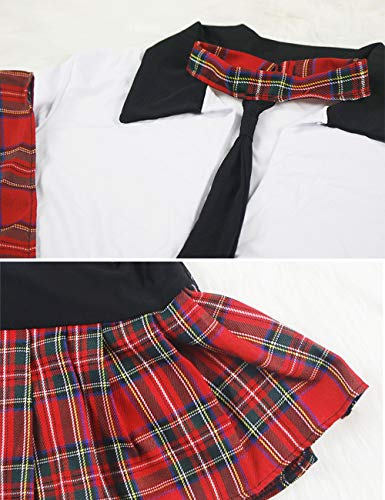 YUANMO Mujeres Traje de Colegiala Conjunto de Lencería Talla Grande Disfraz de rol Mini Falda de Tela Escocesa con Tie Top (M-XXXL)