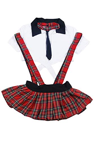 YUANMO Mujeres Traje de Colegiala Conjunto de Lencería Talla Grande Disfraz de rol Mini Falda de Tela Escocesa con Tie Top (M-XXXL)