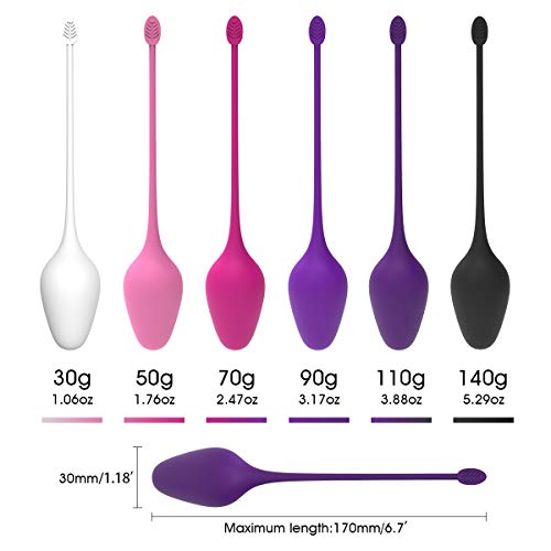 YUECHAO Kegel - Juego de 6 pelotas de silicona para entrenamiento de pélvico en el suelo, fortalece los músculos vaginales, resistente al agua, 30 g a 150 g