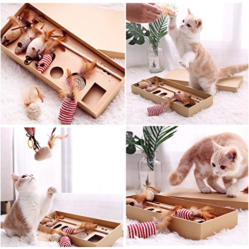 Yuning Juguete de Gato,7 Piezas de reemplazable Juego de Regalo,Juguetes para Gatos con Plumas Interactivo Caña de Juegos,Juguete para Plumas de Gato, de Juguete de Gatopara Gato