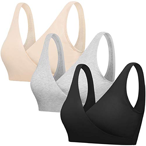 Yuson Girl - Sujetador de lactancia de algodón sin costuras, para maternidad sin estructura, almohadillas extraíbles para mujeres embarazadas o lactantes, tamaño grande 3 Pack-b XXL